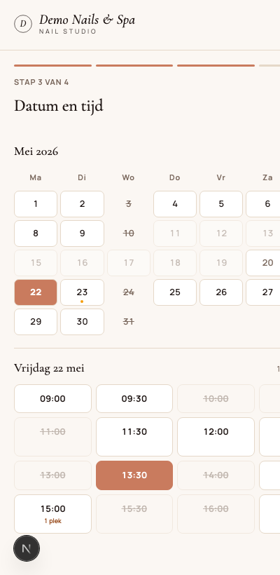 Luồng đặt lịch — chọn ngày và giờ